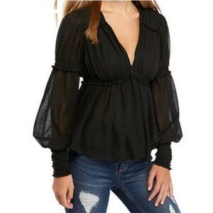 Free People Black Sheer Blouse